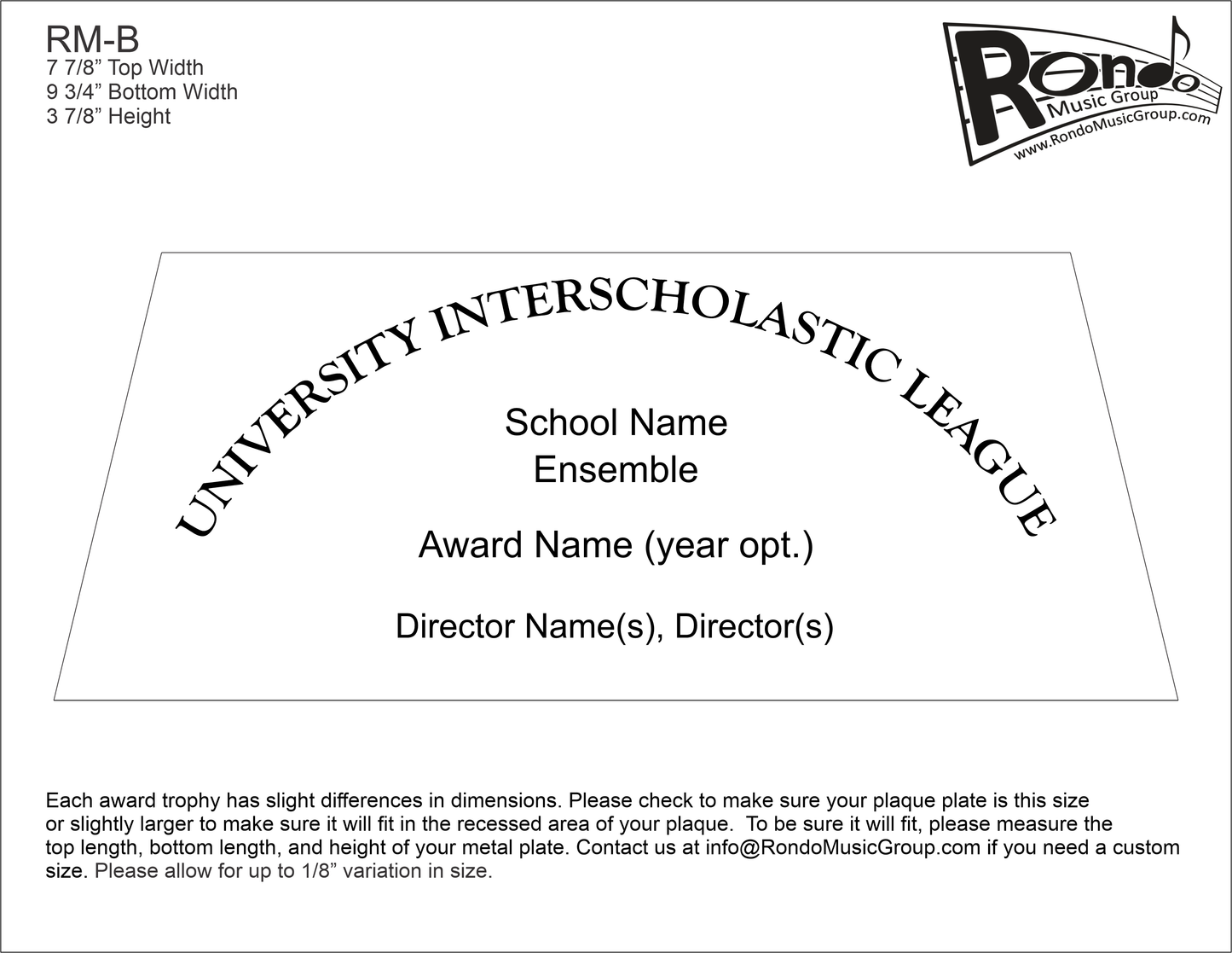 Texas UIL Music RM-B Award Plate