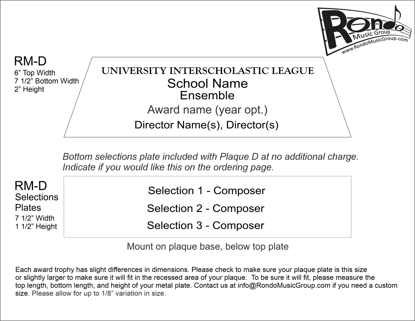 Texas UIL Music RM-D Award Plate